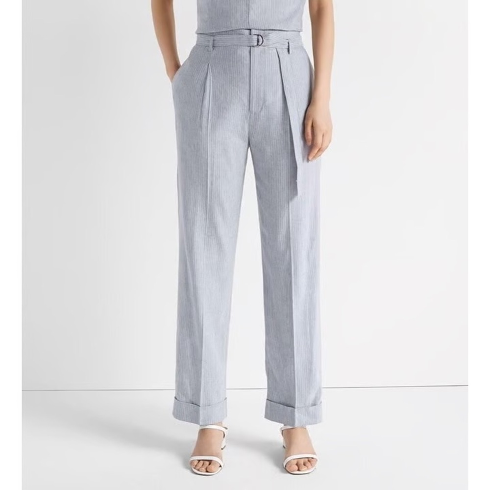 Club Monaco Striped Blue Chambray Wide Leg Pants
